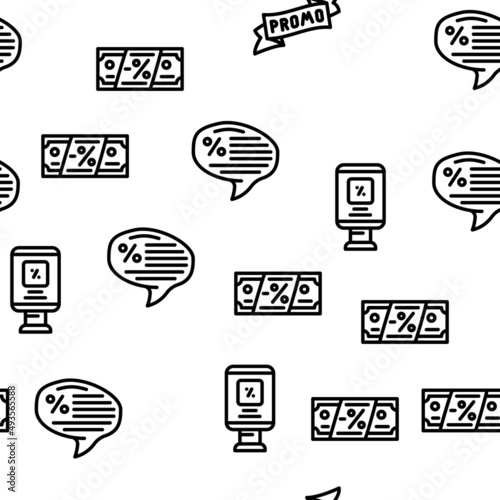 Promo And Advertising Coupon Vector Seamless Pattern Thin Line Illustration