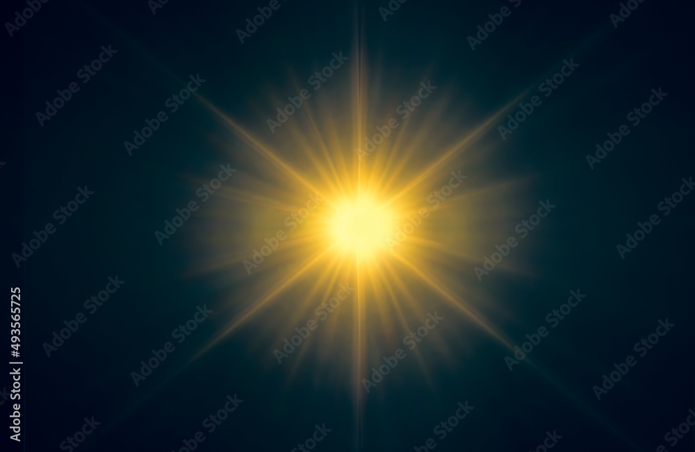 Abstract orange sparkling light rays and lighting flare on dark blue sky background. Abstract orange sparkling light rays and lighting flare on dark blue sky background.