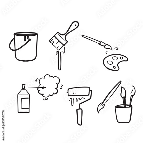 hand drawn doodle Brushes and Painting Related set illustration icon isolated photo