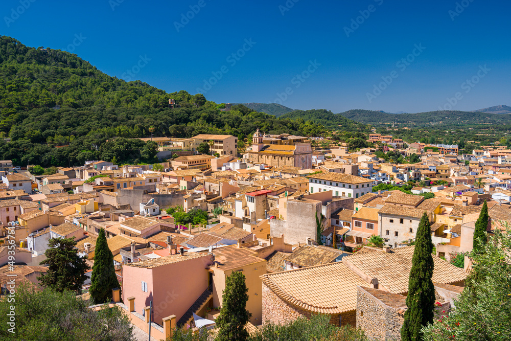 A view on Capdepera town from the castle on a sunny day on Mallorca island in Spain