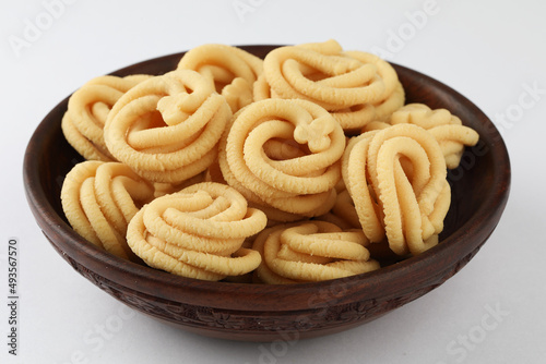 Murukku also known as chakli south indian traditional vegetarian snack Traditional Indian Diwali  photo