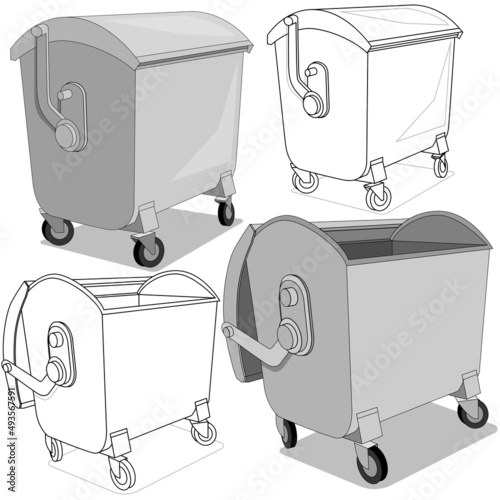 A set of trash cans. Isolated on white background. Vector illustration.