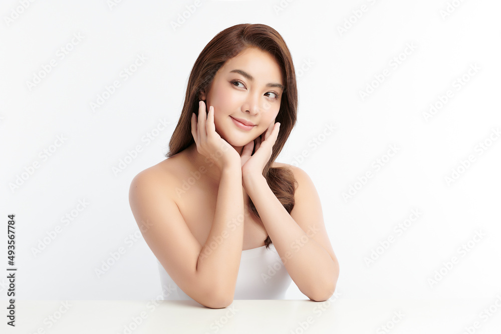 Beautiful young asian woman with clean fresh skin on white background, Face care, Facial treatment, Cosmetology, beauty and spa, Asian women portrait. Beautiful young asian woman with clean fresh skin on white background, Face care, Facial treatment, Cosmetology, beauty and spa, Asian women portrait.