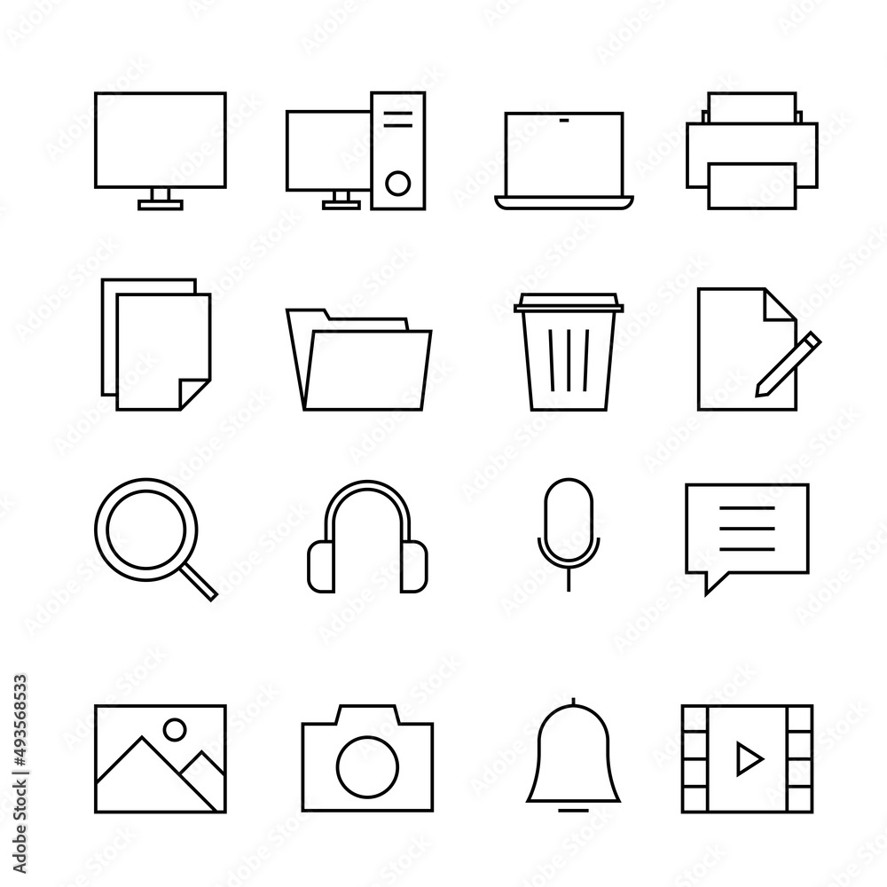 Essential icon set in outlined style. Suitable for design element of UI UX, user interface, and computer software navigation button. Essential icon set in outlined style. Suitable for design element of UI UX, user interface, and computer software navigation button.