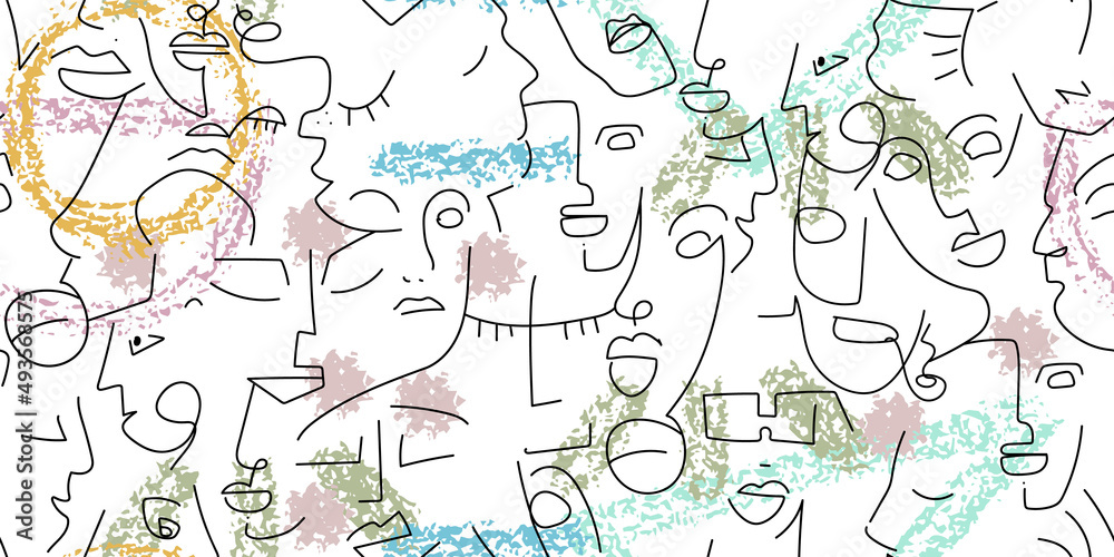 One line drawing. Abstract face seamless pattern. One line drawing. Abstract face seamless pattern.