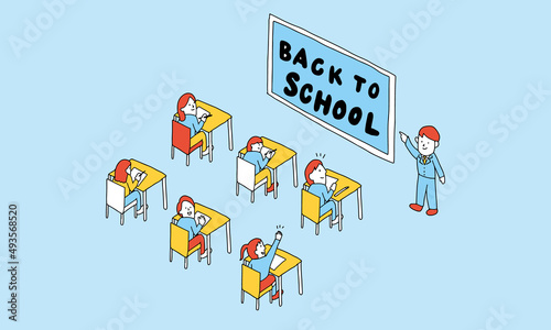Vector illustration of  ”Back to school" concept. 
教室で勉強する学生のイラスト