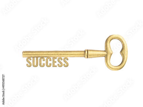 Bronze vintage antique keys with word Success isolated on white background