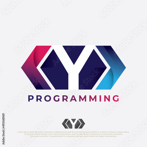 programmer logo with letter Y design. Code Icon in trendy flat style isolated on white background.