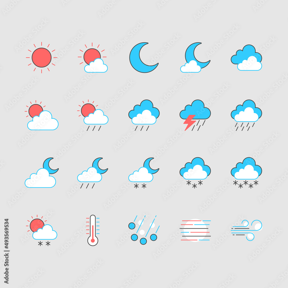 Weather simple color icons. Editable stroke. Weather simple color icons. Editable stroke.