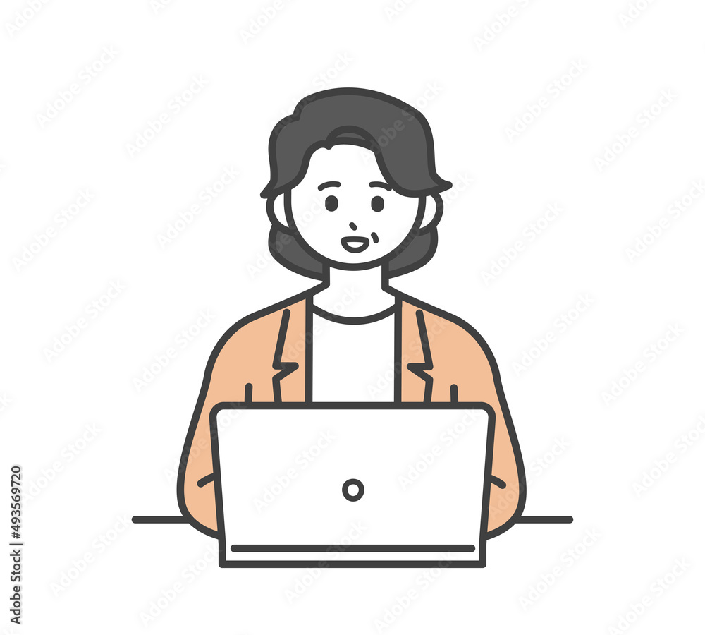 女性社員がパソコンを操作するイラスト素材 Stock Gamesageddon