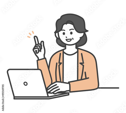女性社員がパソコンを操作するイラスト素材