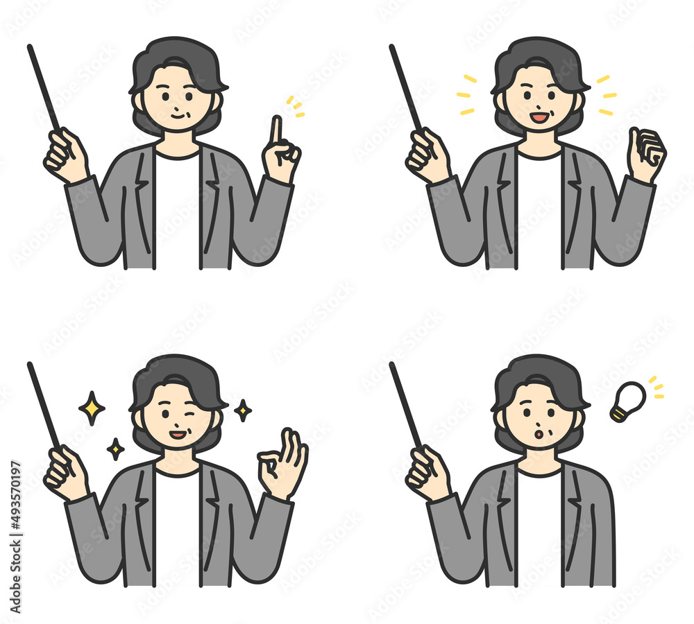 ビジネスパーソンが指し棒で説明するイラスト素材 ビジネスパーソンが指し棒で説明するイラスト素材