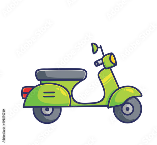 cute vespa motorbike moped green color. cartoon object concept Isolated illustration. Flat Style suitable for Sticker Icon Design Premium Logo vector