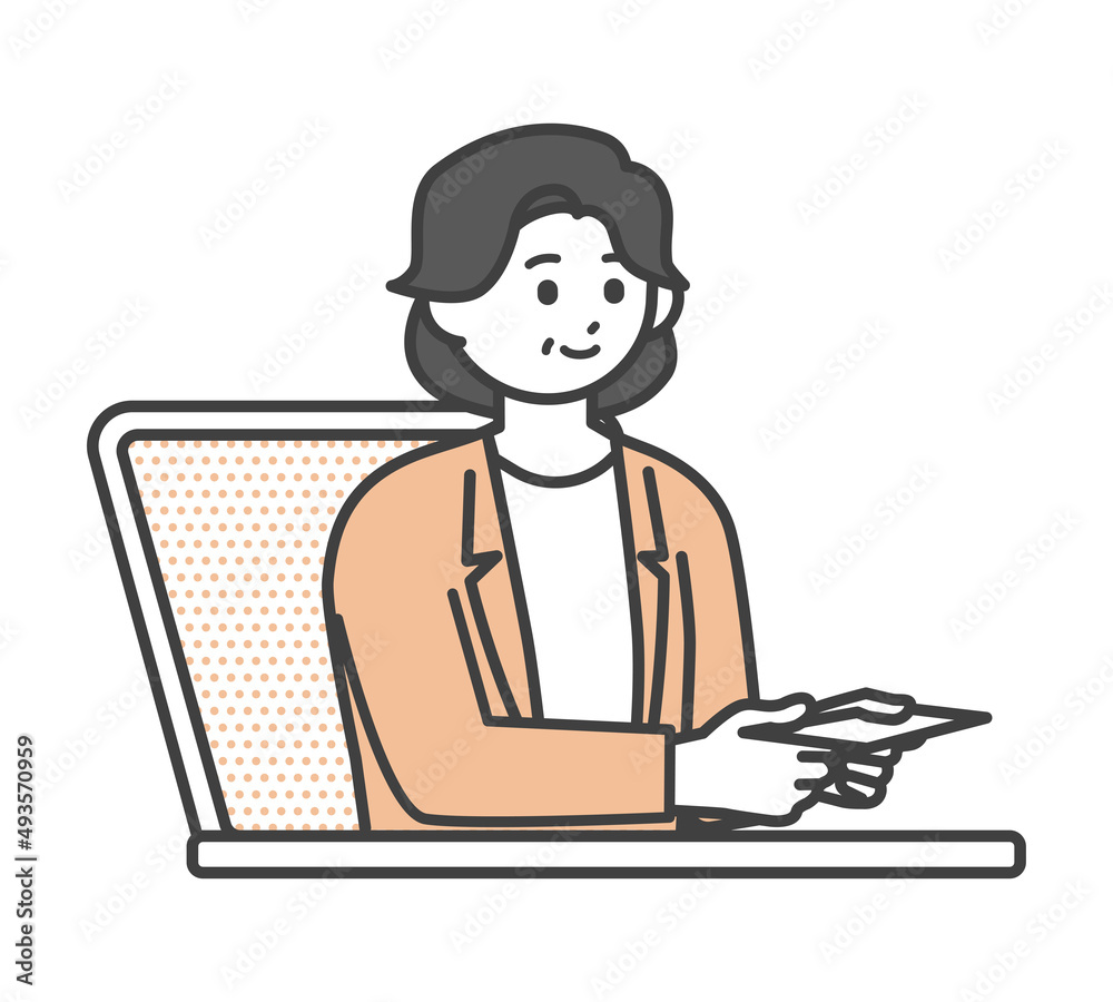 オンラインで名刺交換をする女性社員のイメージイラスト素材 オンラインで名刺交換をする女性社員のイメージイラスト素材