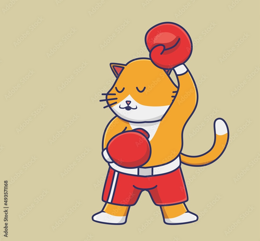 cute cat boxer strong. cartoon animal sports concept Isolated illustration. Flat Style suitable for Sticker Icon Design Premium Logo vector. Mascot character