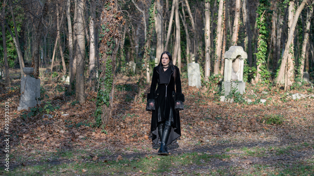 Gothic Woman in Ancient Cemetery Gothic Woman in Ancient Cemetery