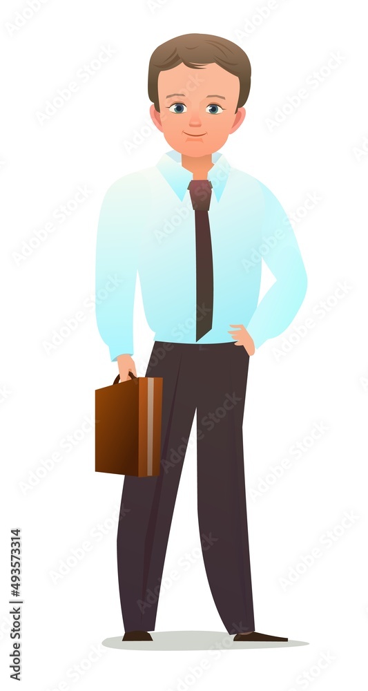 Pretty boy student. Cheerful guy. Standing pose. Cartoon flat design in comic style. Single character. Illustration isolated on white background. Vector Pretty boy student. Cheerful guy. Standing pose. Cartoon flat design in comic style. Single character. Illustration isolated on white background. Vector