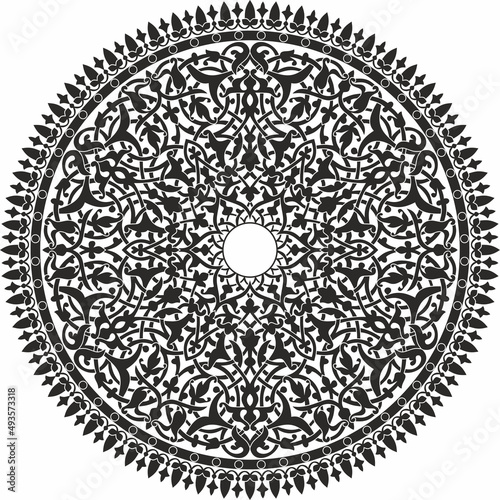 Vector round monochrome Arabic national ornament. Endless vegetable
Pattern of eastern peoples of Asia, Africa, Persia, Iran, Iraq.