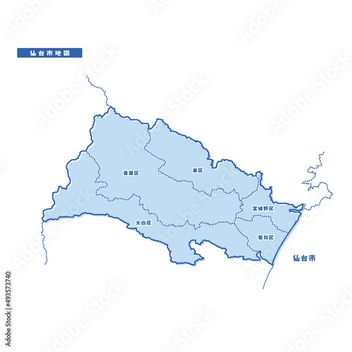 仙台市地図 シンプル淡青 市区町村