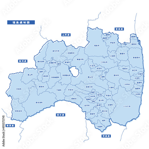 福島県地図 シンプル淡青 市区町村