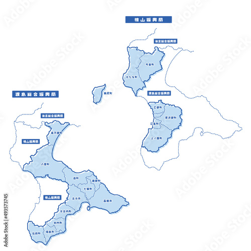 渡島総合振興局・檜山振興局地図 シンプル淡青 市区町村
