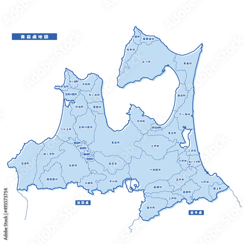 青森県地図 シンプル淡青 市区町村