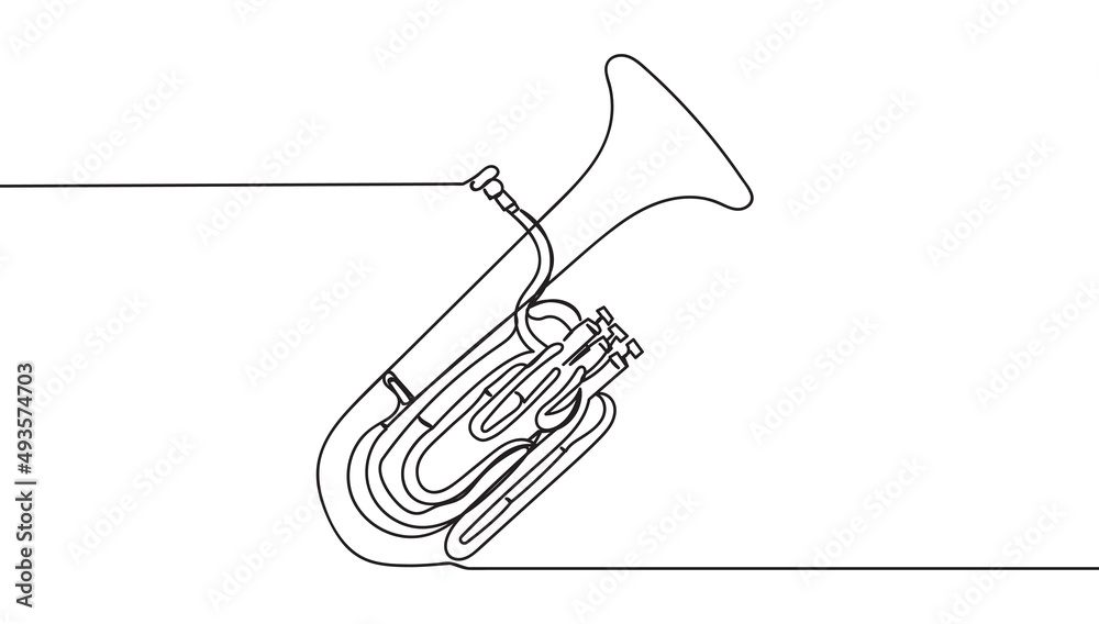 Continuous one line drawing of classical baritone horn music instrument