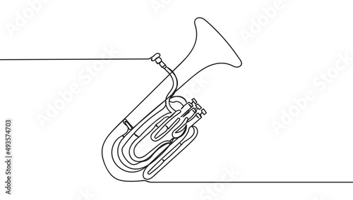 Continuous one line drawing of classical baritone horn music instrument