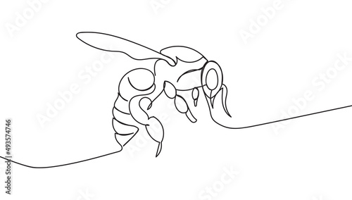 Continuous one line drawing of cute bee