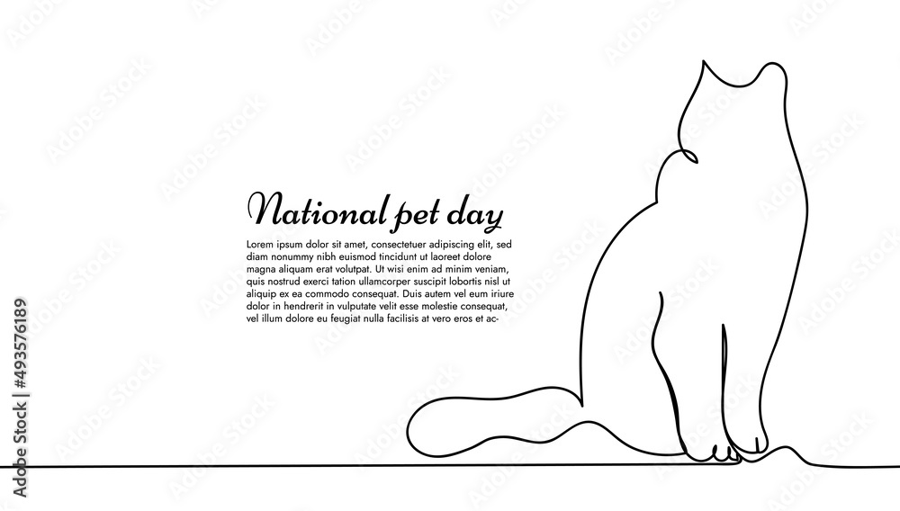 Continuous line drawing of cat for national pet day