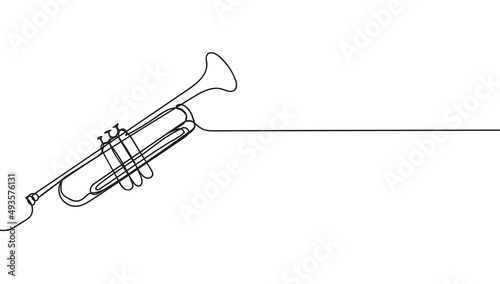 Continuous one line drawing of trumpet music instrument