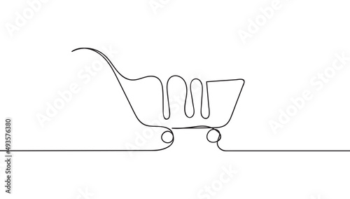 Single continuous line art shopping cart