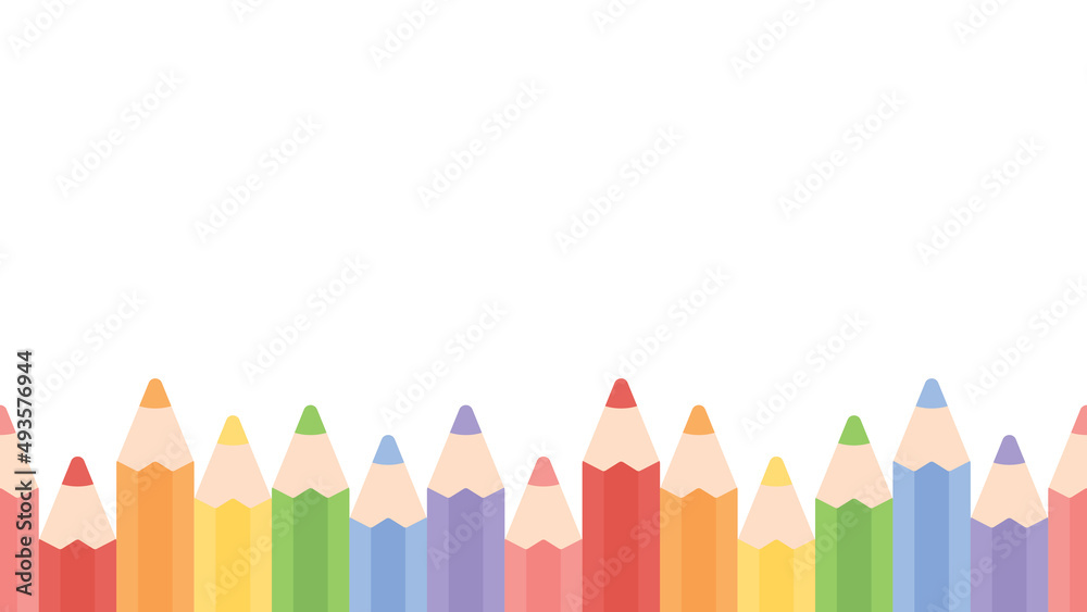 Cute pastel colored pencils bottom border seamless pattern background. Flat vector illustration. Back to school concept.
