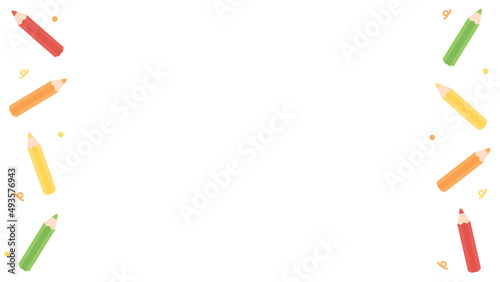 Cute and playful pastel colored pencils side border seamless pattern background. Flat vector illustration. Back to school concept.