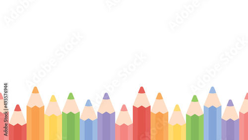 Cute pastel colored pencils bottom border seamless pattern background. Flat vector illustration. Back to school concept.