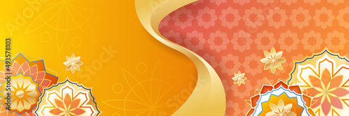 Islamic ramadan banner background with crescent pattern moon star mosque lantern. Vector illustration. Design for Eid Fitr, Eid Adha, Ashura, Islamic New Year, Muharram, Mawlid, Hajj, and Isra Miraj