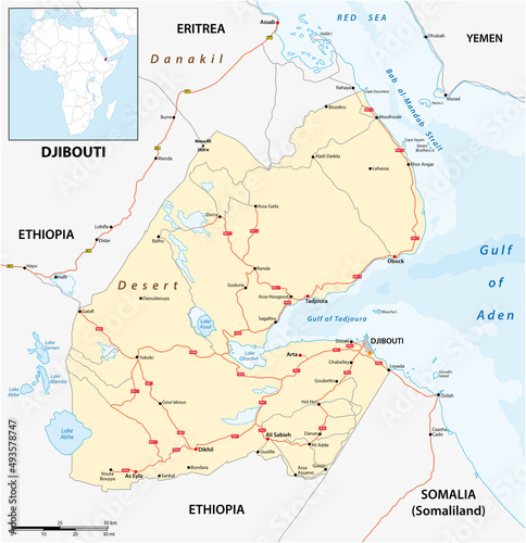 vector road map of east african republic of Djibouti 