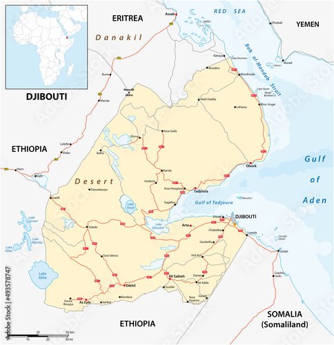 vector road map of east african republic of Djibouti 