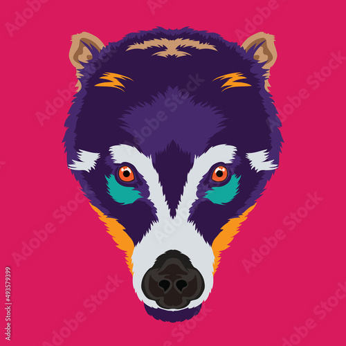 Coati face vector illustration in decorative style, perfect for tshirt style and mascot logo photo