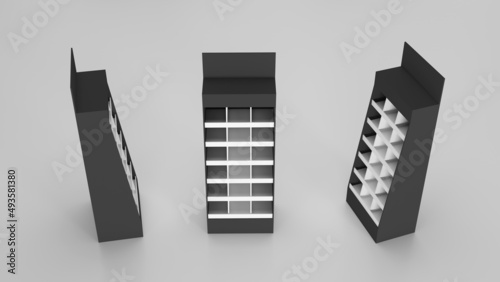 Фотография White empty store shelves. isolated on white background 3d render