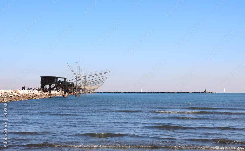 fishing sheds on the sea in Italy near Sottomarina Town in Venice Province