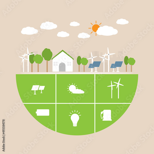 vector illustration global of clean energy and polluting energy, infographic of energy clean and polluting