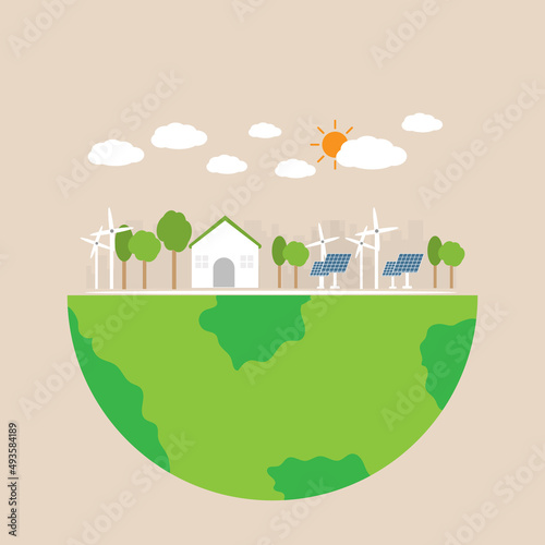 Art & vector illustration world of clean energy and polluting energy, infographic of energy clean and polluting