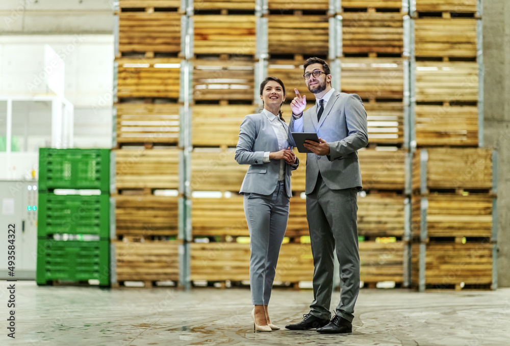 Business talk in the warehouse. Business talk in the warehouse.
