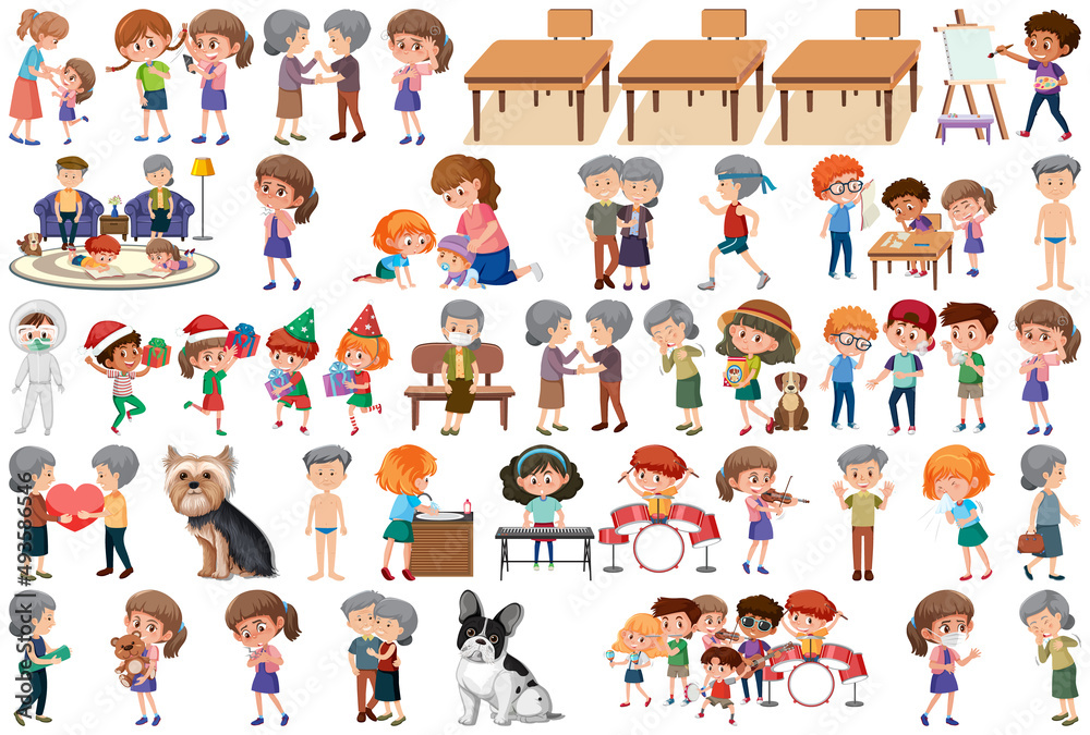 Set of different activities people in cartoon style Set of different activities people in cartoon style