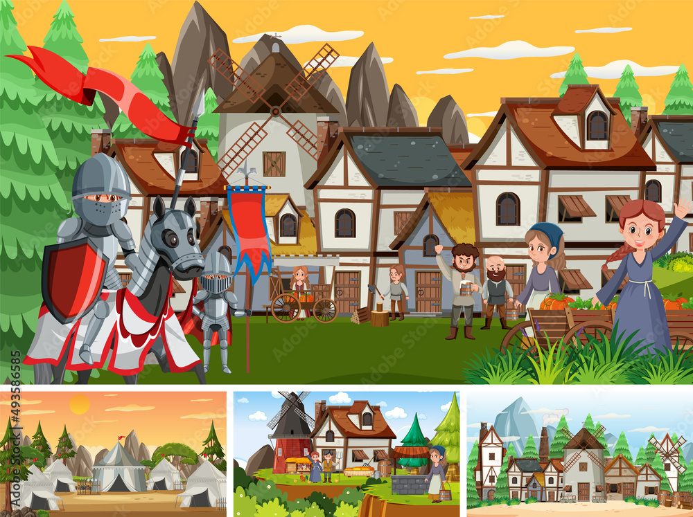 Set of different scene medieval Set of different scene medieval