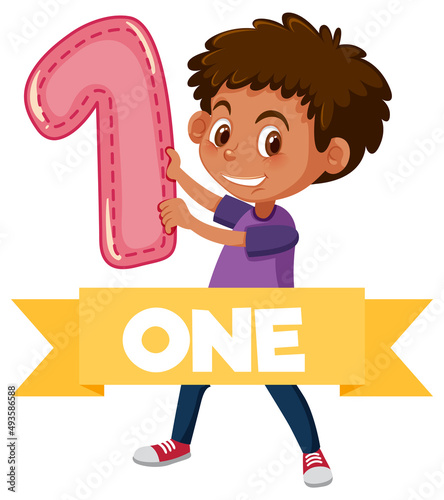 Student boy holding the number cartoon character isolated on white background