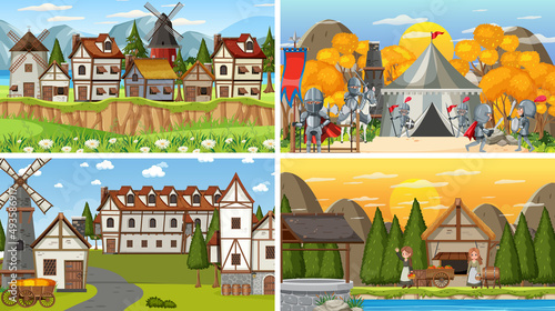 Set of different scene medieval