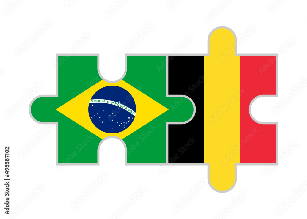 puzzle pieces of brazil and belgium flags. vector illustration isolated on white background