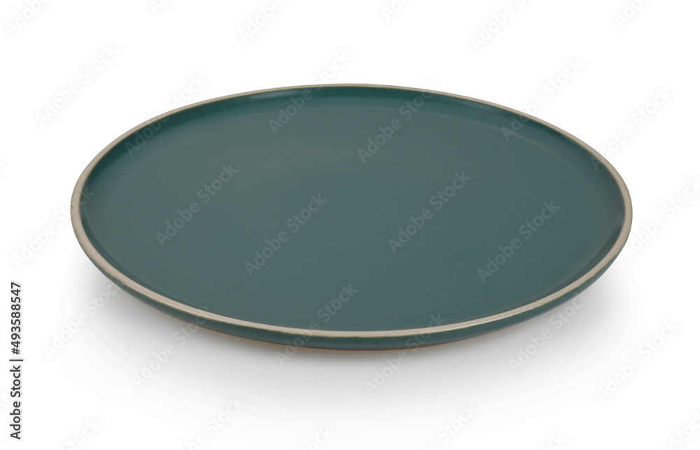 empty dark green ceramic plate on white background empty dark green ceramic plate on white background